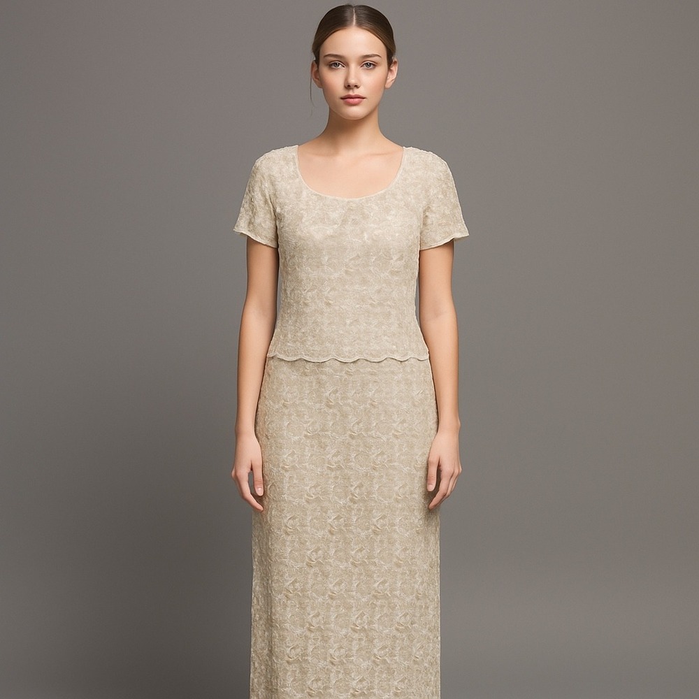 Vtg‎ Stenay Ivory Beaded Sequin Formal Gown Dress 12 Cocktail Evening Maxi